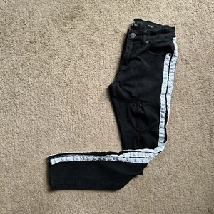 RPM Jeans Womens 26x28 Tapered Leg Slim Fit Black w/ White Stripes Cotton Blend - Picture 1 of 14