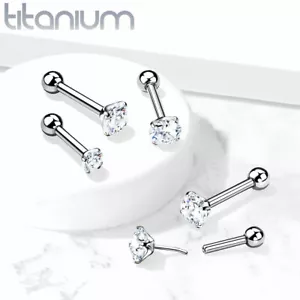 Implant Grade Titanium Threadless Push In Barbell W/ CZ Ball For Ear Cartilage - Picture 1 of 3