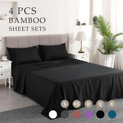 2000TC Bamboo-Rich Fabric Flat Fitted Sheet Set Breathable All Year Comfort Soft - image 1 of 4