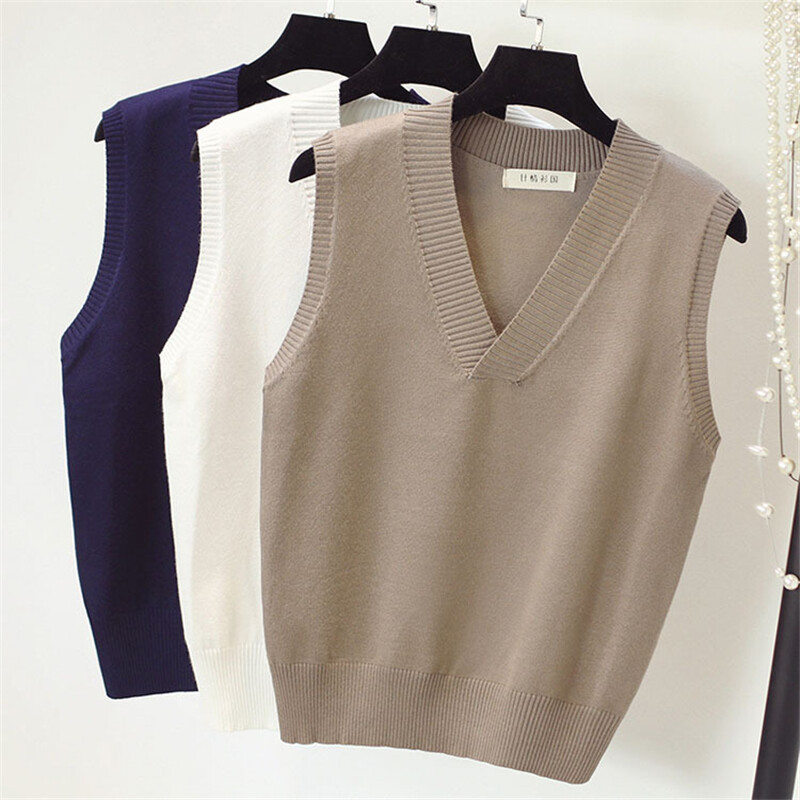 Women V Neck Knit Vest Casual 