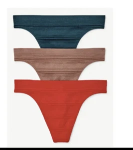 Joyspun Womens XXL 20 Seamless Sheer Stripe 3 Pack Thong Panties Red Green Brown - Picture 1 of 6