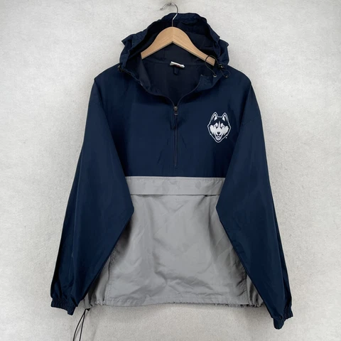 UCONN HUSKIES CHAMPION Jacket Men L UNIVERSITY CONNECTICUT Windbreaker Blue Gray Cover