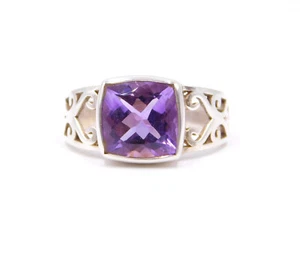 4GM 925 Plata de Ley Amatista Natural Corte Piedra Jali Anillo Tamaño 8" US - Imagen 1 de 5