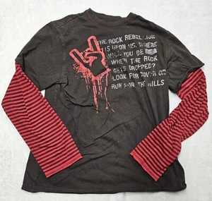 D'Coded Red Black Striped Lightweight Long Sleeve Crew Neck T-Shirt L 14-16 - Picture 1 of 7