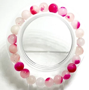 Brazalete Hecho a Mano Piedra Preciosa Redonda de Ágata Rosa Caliente 8 mm con Cuentas PGB26 - Imagen 1 de 2
