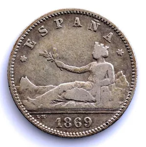 S.C. Spain-Gobierno provisional. 1 peseta 1869*69 SMV. Madrid. Plata 5 g. RARA - Bild 1 von 2