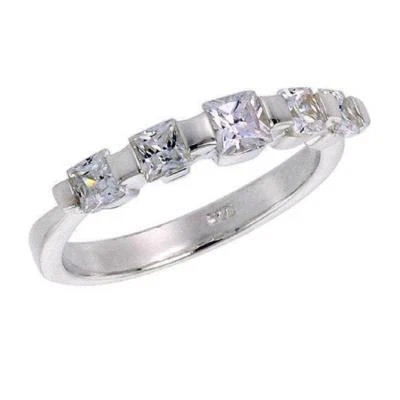 Argento Sterling Fidanzamento Anello W/Taglio Princess 5 Zircone Cubico Pietre - Immagine 1 di 2