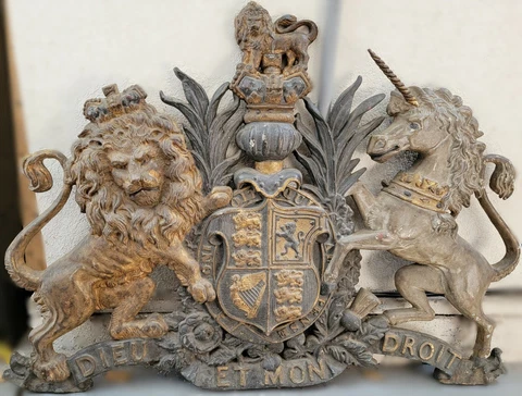 Antique Cast Iron Sign British Royal Coat of Arms 19th century English Victorian Cover