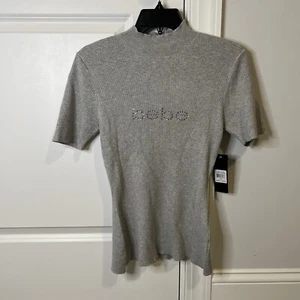 Bebe Damen Shirt Gr. M Rollkragen Pullover Kurzarm gerippt Rinsteine - Bild 1 von 6