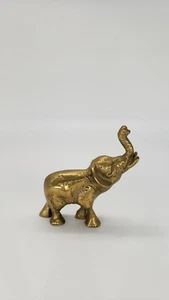 Vintage Brass Elephant With Trunk In The Air Figurine made in India - Picture 1 of 5