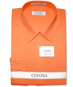 Mens Solid BURNT ORANGE Color Dress Shirt with Convertible Cuffs sz 15 32/33 - Picture 1 of 4