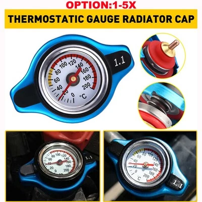 Universal Car Thermostatic Gauge Radiator Cap 1.1 Bar Big Head Water Temp Meter - Image 1 of 4