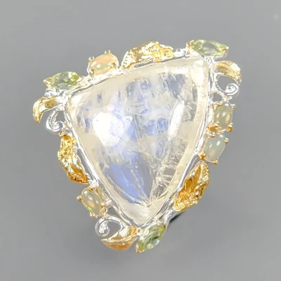 手工制作 32 克拉天然月光石胸针 925 纯银 /NB28807 — 第 1/4 张图片