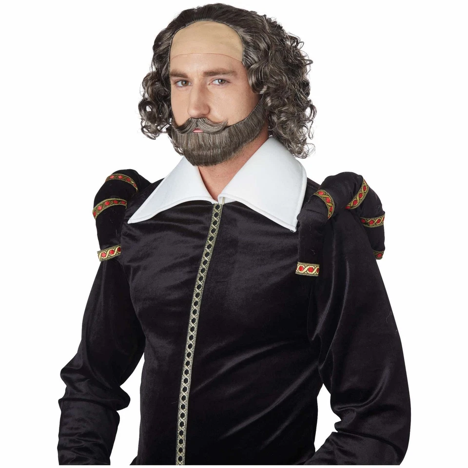 William Shakespeare Medieval Renaissance Brown Grey Bald Mens Costume Wig - Image 1 of 1