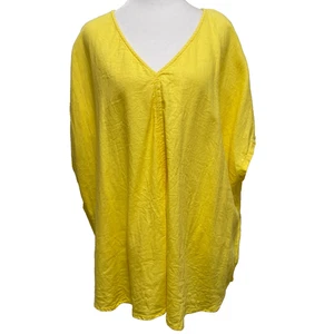 DKNY PURE Linen Blend Blouse Top 3X Yellow Boxy Classic Lagenlook Beachy Coastal - Picture 1 of 12