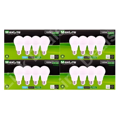 16 Bulbs Maxlite 100W Replacement 13W LED Dimmable Daylight A19 5000K E26 1600lm - Image 1 of 4
