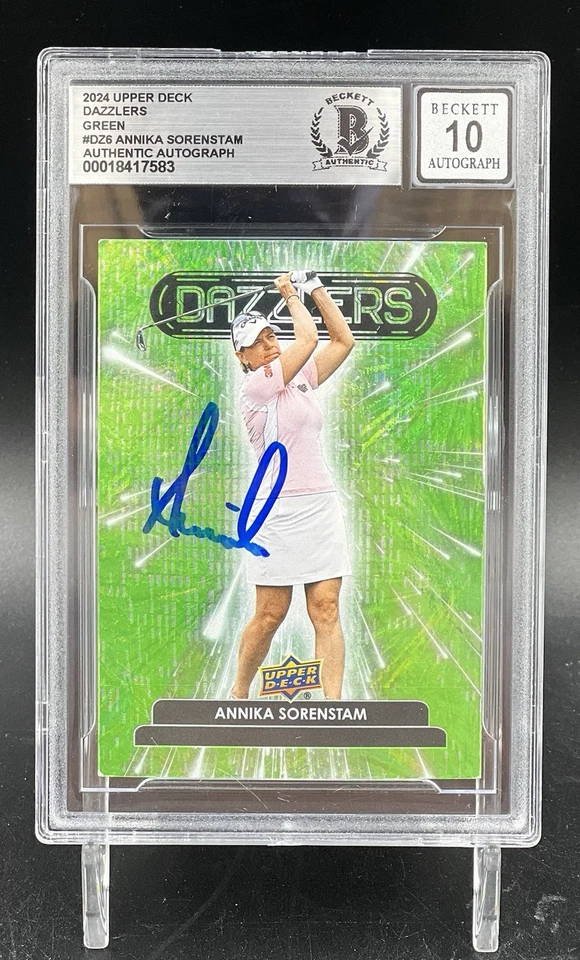 24 UD Dazzlers Green Annika Sorenstam #DZ6 Signed Trading Card Beckett BAS 10 - Image 1 of 2