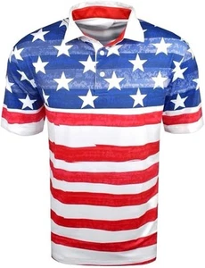 NEU Herren $ 60 SCHLANGENAUGEN Golf patriotischer Flaggendruck Polo rot weiß blau 3XL - Bild 1 von 9