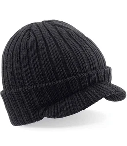 ** SALE ** Beechfield B448 Unisex Peaked Navy Beanie Hat - Picture 1 of 2