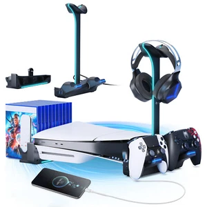 Horizontal Stand for PS5 Slim with Controller Charger, Headset Holder, USB Ports - Picture 1 of 14