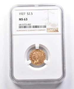 1927 $2.50 Indian Head Gold Quarter Eagle MS63 NGC *7345 - Picture 1 of 3