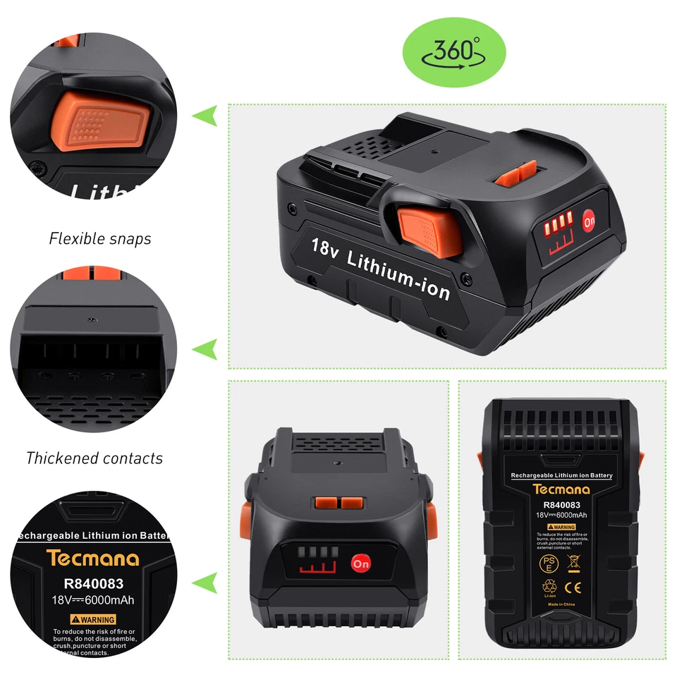 TECMANA 18V 6000mAh Li-Ion Akku für AEG L1830R L1815R B1820R B1830R B1814G B1817G BSS18C