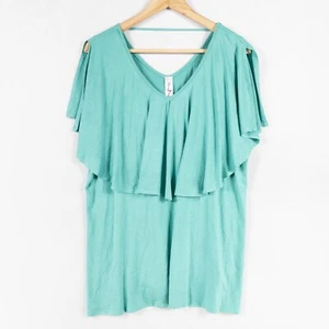 Perfectly Priscilla Breathe Your Name Top 2X Jade Green Stretch Knit Casual NEW - Picture 1 of 6