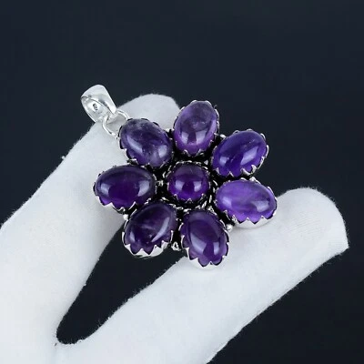 Bello Ametista Pnedente Fiore Design 925 Argento Sterling Gioielli Per Regali - Immagine 1 di 4