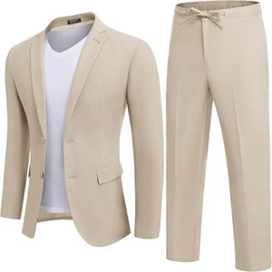 COOFANDY Men's Suit Slim Fit Beige M 2 Piece 40R 34W Notch Lapel 2 Button - Picture 1 of 6