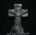 9" Chinese Hongshan culture Meteorite stone Carving Jesus “耶稣” Cross Statue