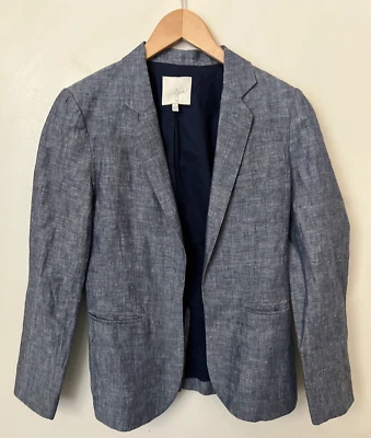 Блейзер льняной синий Joie с подкладкой шамбре размер 2 хлопковая подкладка дышащий размер 2 - Изображение 1 из 4