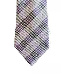 Alara Italy Men's tie Plaid Grey/Silver/Purple 100% Silk X-Long 65" x 3.25" - Picture 1 of 5