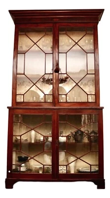 A Large And Rare Glass Front Antique English Astragal Glazed Breakfront Cabinet  - Image 1 of 4