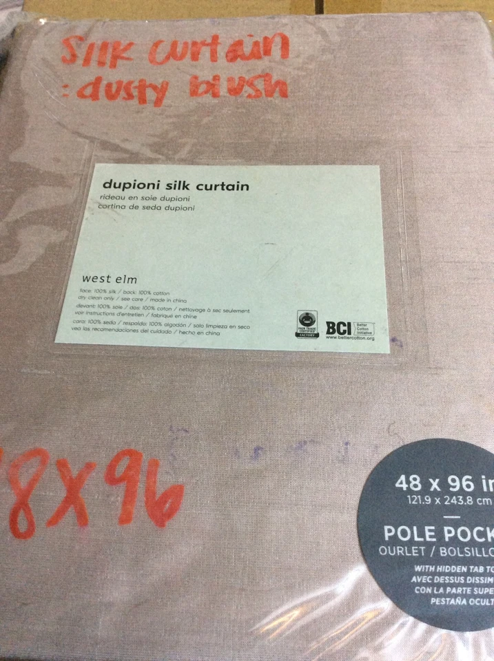 West Elm Dupioni Silk Curtain 48x96 Dusty Blush Pink Cotton Lining NWT - Image 1 of 1