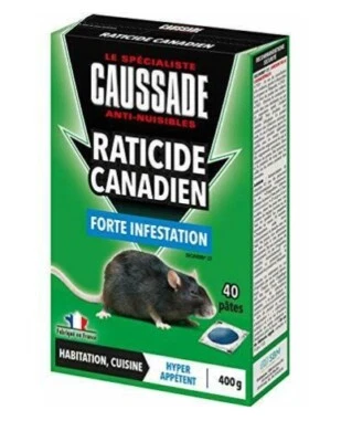 LOT 40 SACHETS PATE RATICIDE CANADIEN efficacité radicale sur RATS CAUSSADE