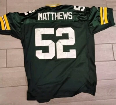 锐步绿湾包装工队男式 52 码粘土马修斯 #52 主场球衣 — 第 1/4 张图片