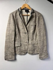 Akris Blazer Fitted Hemp Silk Wool Blend Tweed Blazer Oatmeal M/L Workwear - Picture 1 of 13