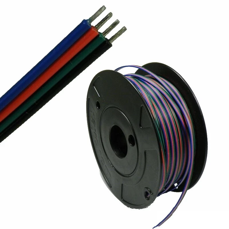 1-100m RGB Cavo 4 Spine Articolo a Metraggio Da Rotolo 4 Filoni Guida per LED - Immagine 1 di 1