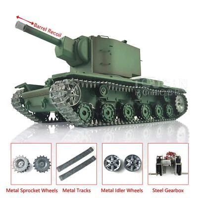 1/16 Henglong 7.0 Soviet KV-2 RC RTR BB IR Tank 3949 Metal Tracks Barrel Recoil - Image 1 of 4