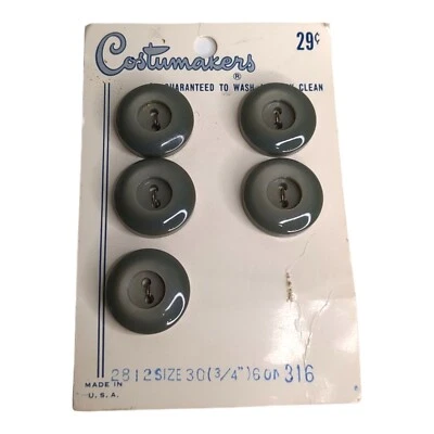 Lot 5 Buttons Vintage Gray Iridescent 3/4" Diameter 2 Hole Costumakers - Image 1 of 4