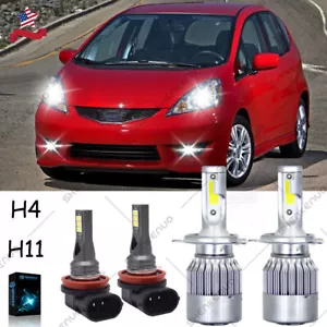 FOR Honda Fit 2012-2020 LED Headlight Fog Light High Low Beam Bulbs H4+H11 White - Picture 1 of 12