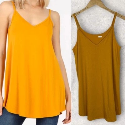 Zenana Outfitters Mustard Yellow Reversible Tunic Tank Size Large V-Neck Top L - Image 1 of 4