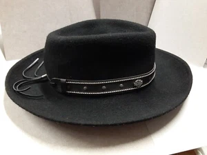 HARLEY DAVIDSON Western Style COWBOY HAT BLACK X LARGE EUC WOOL WATER REPELLENT - Picture 1 of 8