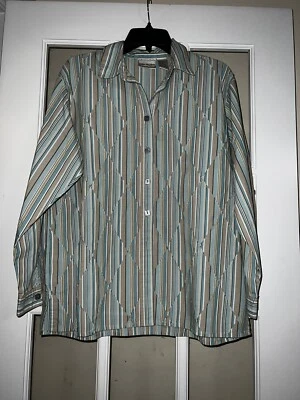 Blusa feminina Napa Valley listrada azul com botões manga 3/4 gola média - Imagem 1 de 3