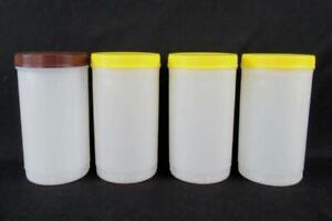 Lot of 4 Carlisle 1 Qt Stor N' Pour Backup Containers Yellow Brown Lids Storage
