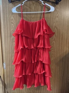 Sincerely Jules Bright Red Spaghetti Strap Tiered Long Shirt Size Large - Picture 1 of 3