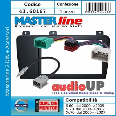 MASCHERINA RADIO 2 DIN VOLVO XC70 2000>2007 CORNICE ISO CONNETTORE ISO E ANTENNA - Immagine 1 di 4