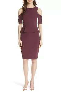 TED BAKER Purple PIPPARD Cold Shoulder Cut-Out Peplum Sheath Dress 4TB = 10 US - Picture 1 of 3