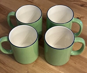 Set Of 4 Pagnossin Treviso Spa Green w/ Blue Trim ~ Coffee Mugs~ Made In Italy I - Picture 1 of 7
