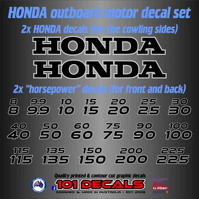 Decal sticker set for HONDA 6hp - 225hp horsepower outboard motor engine cowling - image 1 of 4